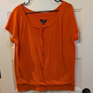 Chaps Women's Short-Sleeve Scoop Neck Top in Orange with Front Tie